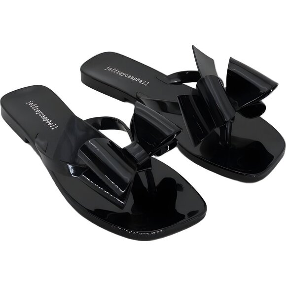 Jeffrey Campbell Sugary Jelly Bow Thong Sandals Black Slip-On 8M - Picture 4 of 6